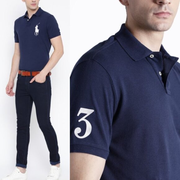 Polo Ralph Lauren Navy Short Sleeve Custom Slim Fit Mesh Polo Shirt 35566 - Picture 1 of 13